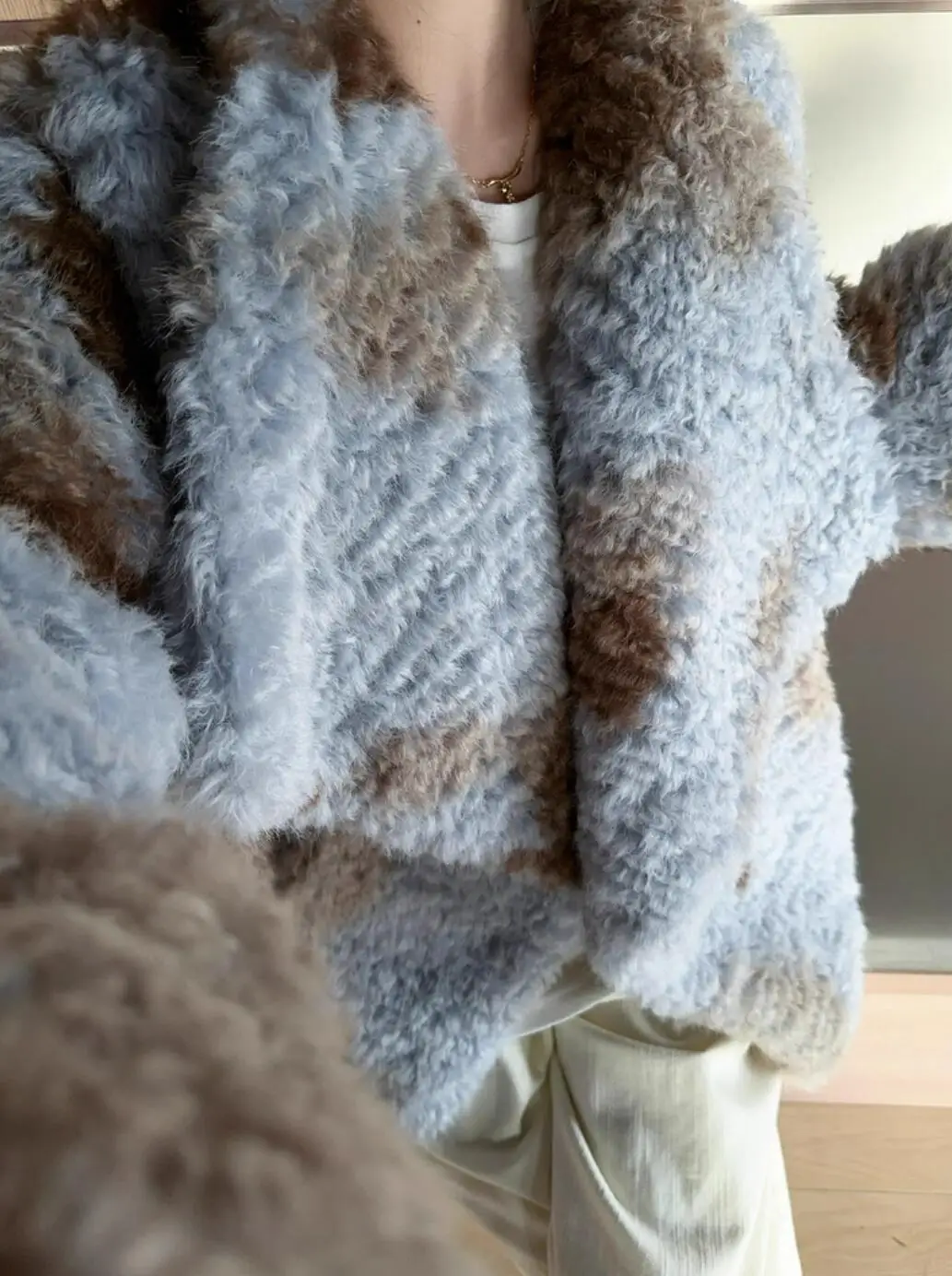 HIGH QUALITY Winter Large Lapel Curly Lamb Fur Coat Long Sleeve Warm Shaggy Tie Dye Gradient Faux Fur Jacket Loose Outerwear