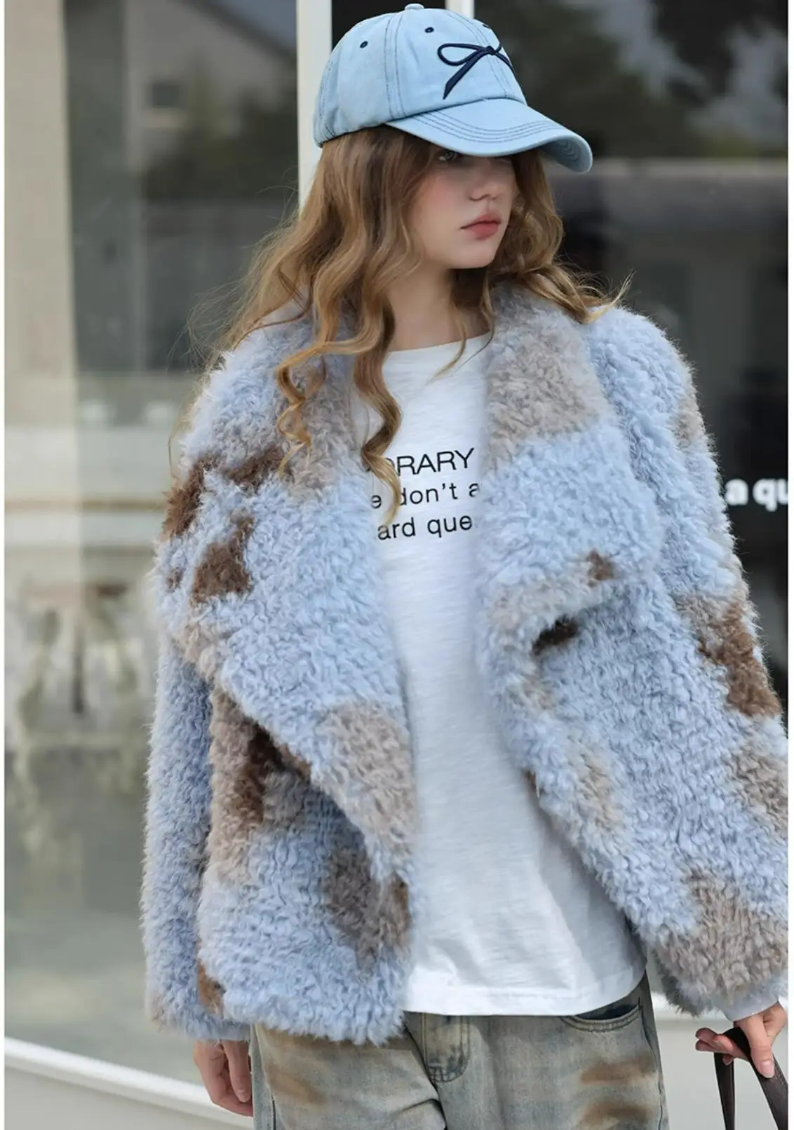 HIGH QUALITY Winter Large Lapel Curly Lamb Fur Coat Long Sleeve Warm Shaggy Tie Dye Gradient Faux Fur Jacket Loose Outerwear