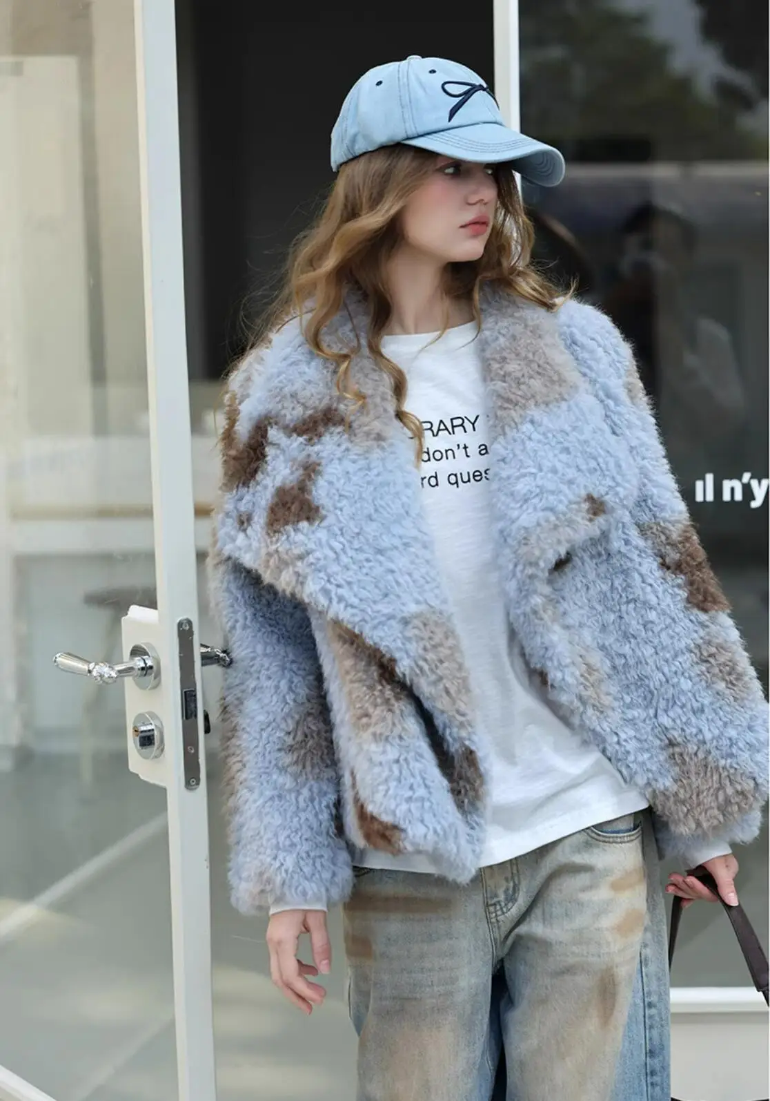 HIGH QUALITY Winter Large Lapel Curly Lamb Fur Coat Long Sleeve Warm Shaggy Tie Dye Gradient Faux Fur Jacket Loose Outerwear