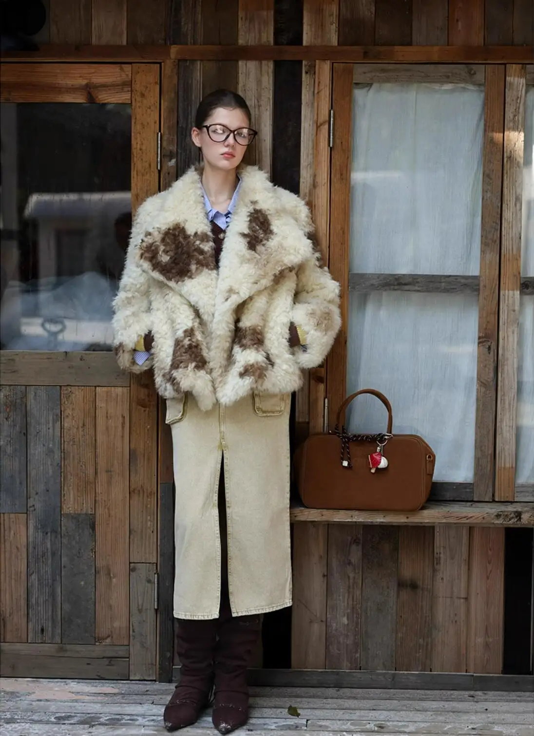HIGH QUALITY Winter Large Lapel Curly Lamb Fur Coat Long Sleeve Warm Shaggy Tie Dye Gradient Faux Fur Jacket Loose Outerwear