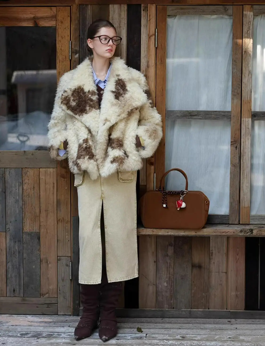 HIGH QUALITY Winter Large Lapel Curly Lamb Fur Coat Long Sleeve Warm Shaggy Tie Dye Gradient Faux Fur Jacket Loose Outerwear