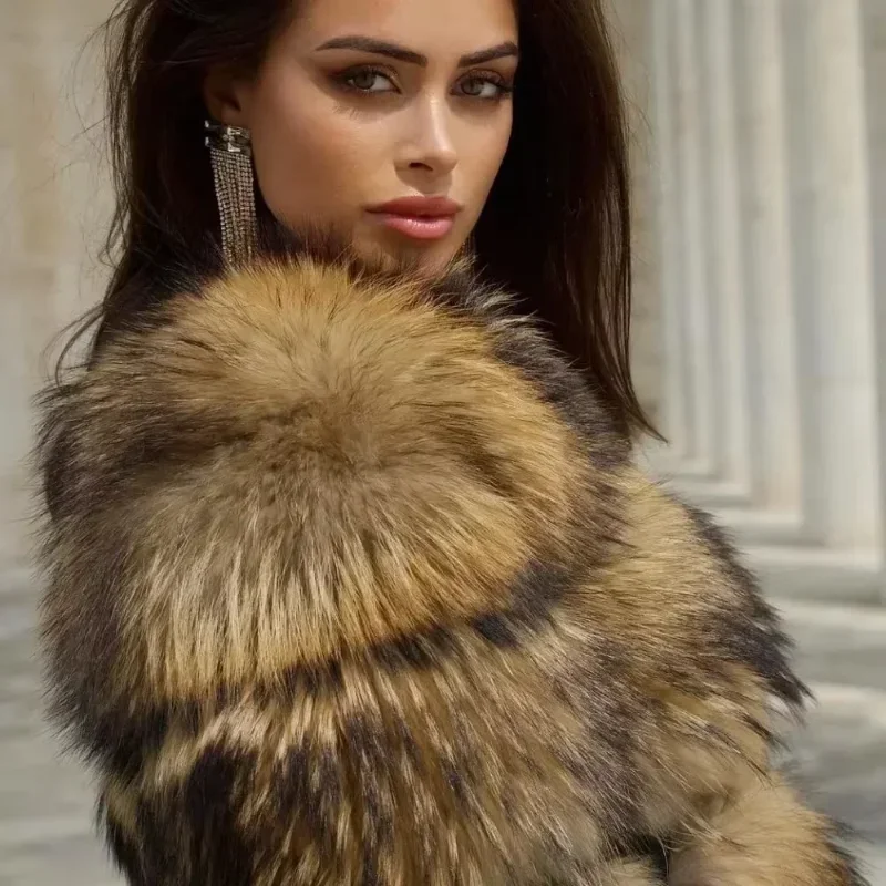 Fashion Faux Fur Short Coat Women's Brown Beige Contrast Color Long Sleeve Warm Winter Jacket 2026 Spring New Casual Outerwear