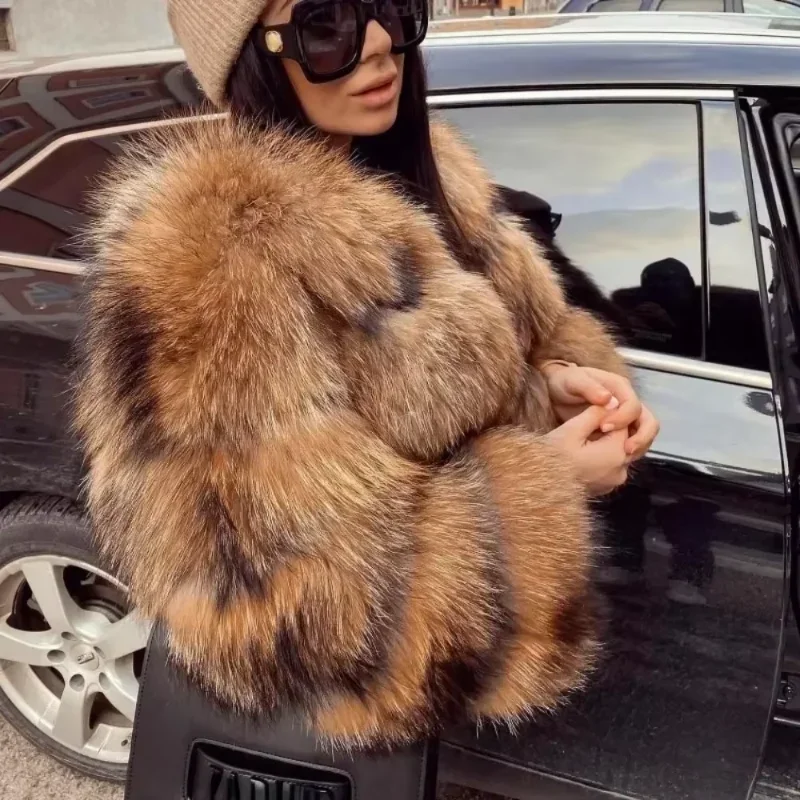 Fashion Faux Fur Short Coat Women's Brown Beige Contrast Color Long Sleeve Warm Winter Jacket 2026 Spring New Casual Outerwear