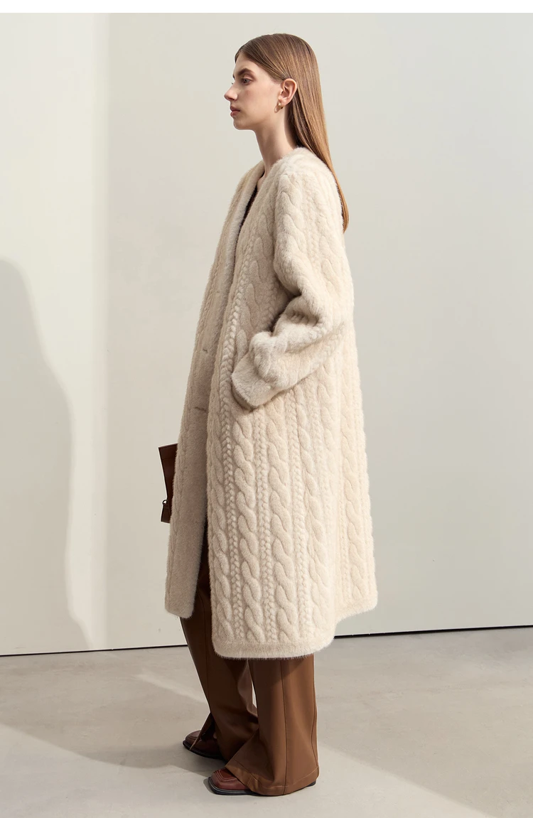 Thicken Knit Loose Coat Women Full Sleeve Single Breasted Fashion Female Cardigan Winter Warm Long Cardigan Faux Mink Outerwear