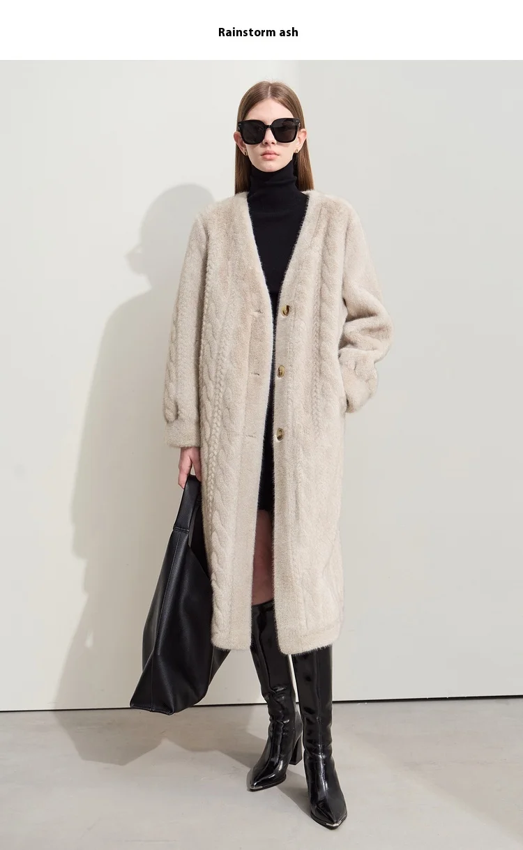 Thicken Knit Loose Coat Women Full Sleeve Single Breasted Fashion Female Cardigan Winter Warm Long Cardigan Faux Mink Outerwear