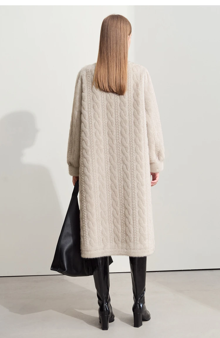 Thicken Knit Loose Coat Women Full Sleeve Single Breasted Fashion Female Cardigan Winter Warm Long Cardigan Faux Mink Outerwear