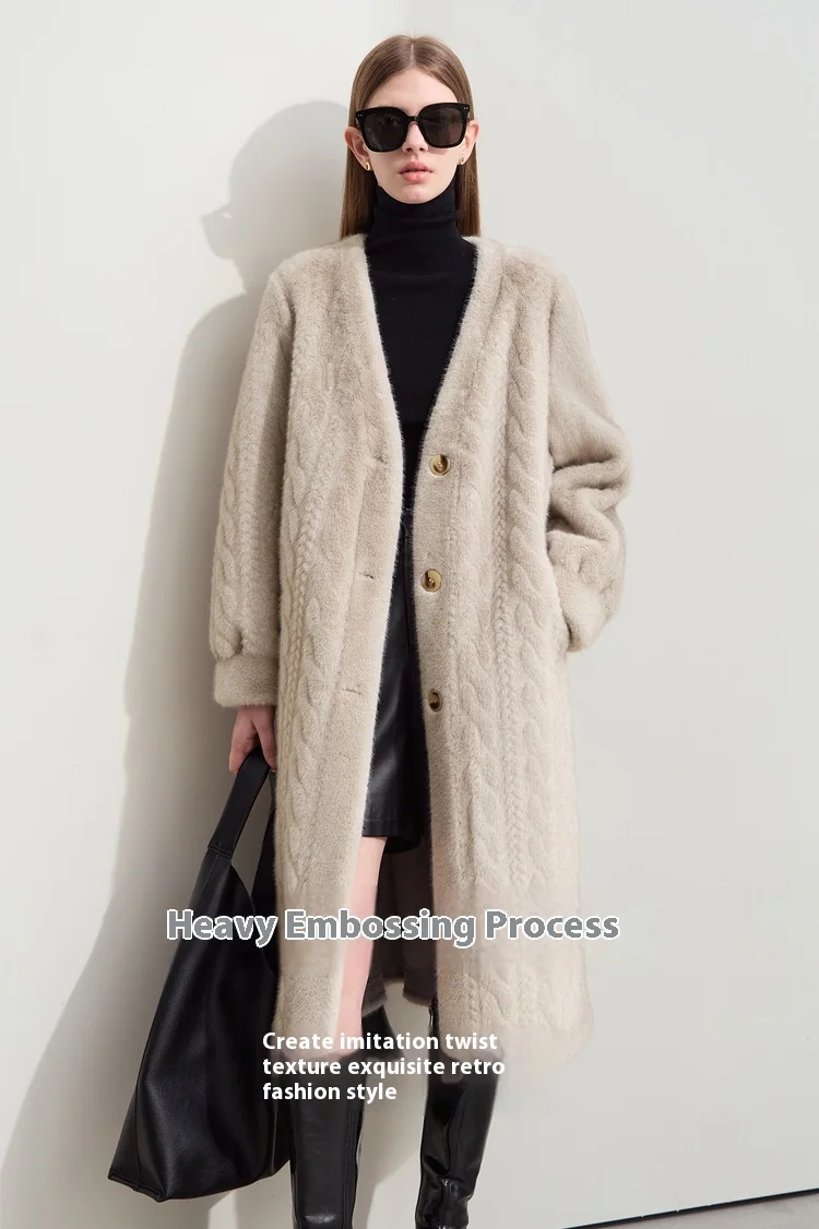 Thicken Knit Loose Coat Women Full Sleeve Single Breasted Fashion Female Cardigan Winter Warm Long Cardigan Faux Mink Outerwear
