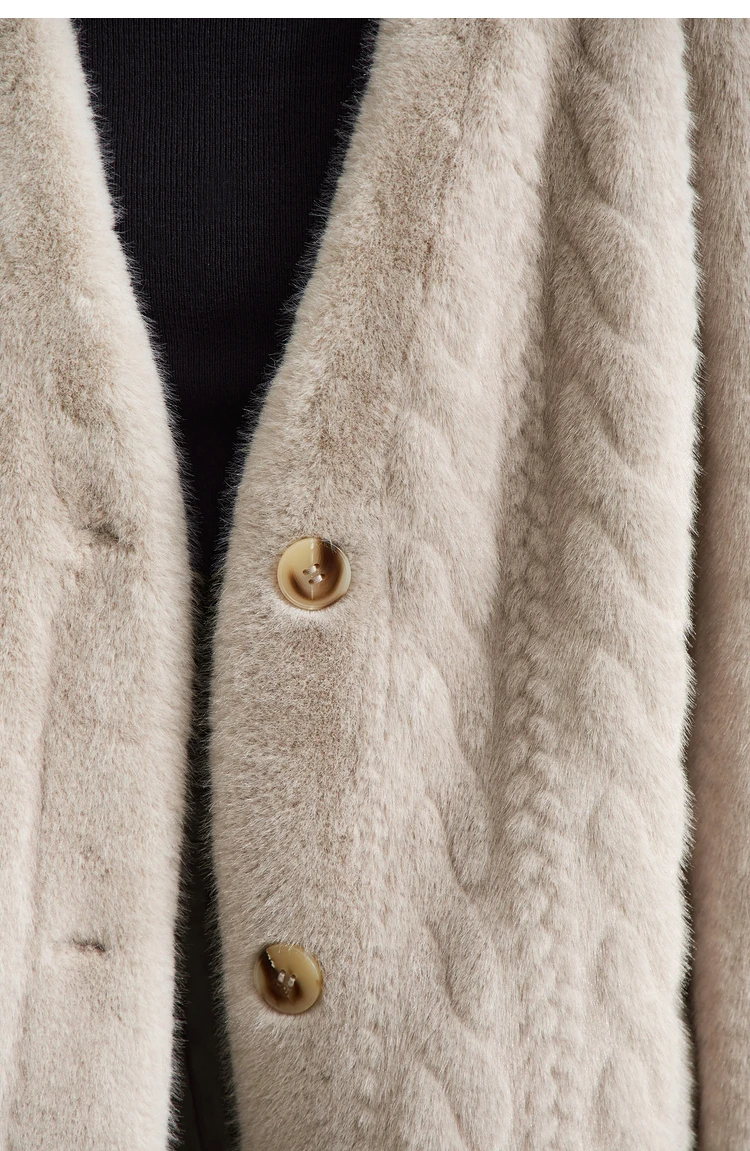 Thicken Knit Loose Coat Women Full Sleeve Single Breasted Fashion Female Cardigan Winter Warm Long Cardigan Faux Mink Outerwear