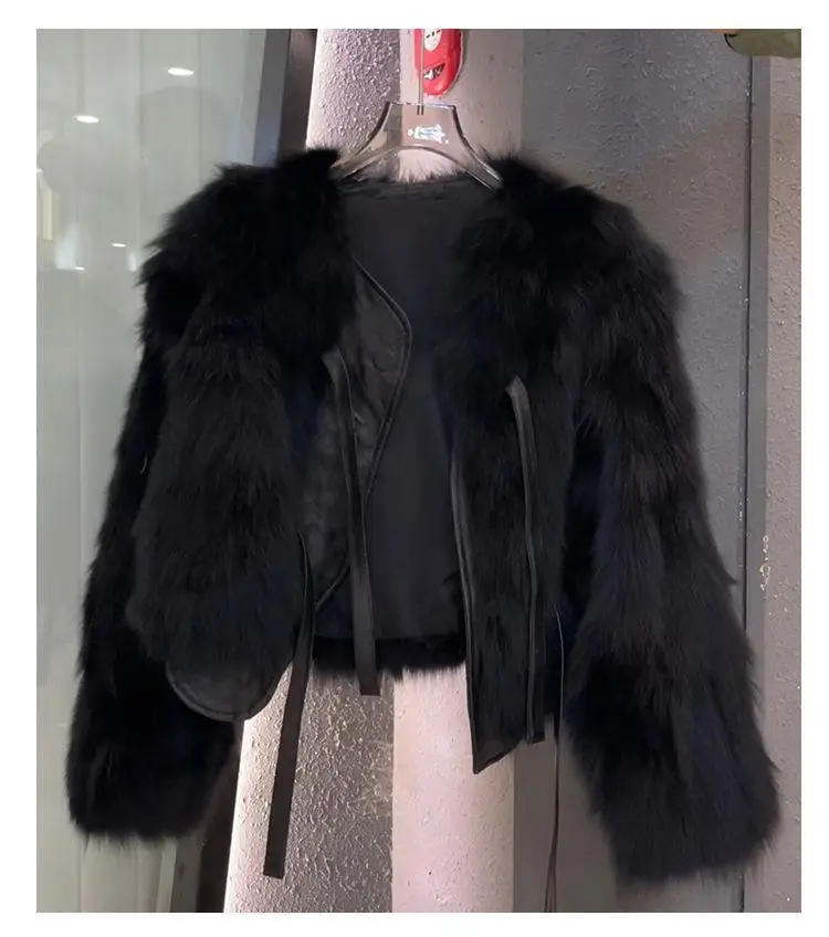Imitation Fox Fur Grass Coat Women's Short 2026 Autumn/Winter New Korean Version Versatile Lace Up Thick Top Female Warm Outwear