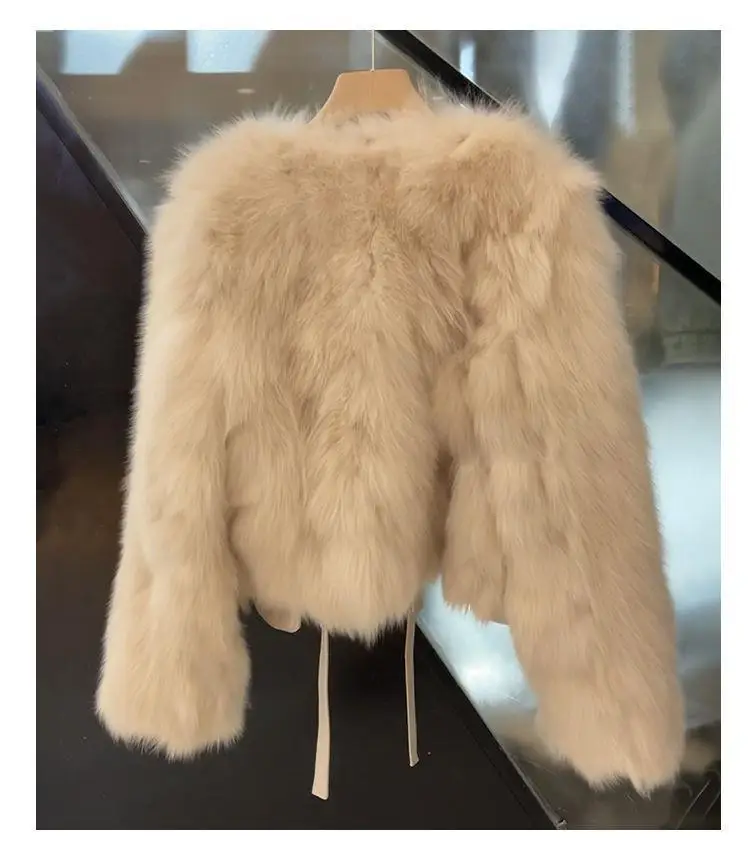 Imitation Fox Fur Grass Coat Women's Short 2026 Autumn/Winter New Korean Version Versatile Lace Up Thick Top Female Warm Outwear