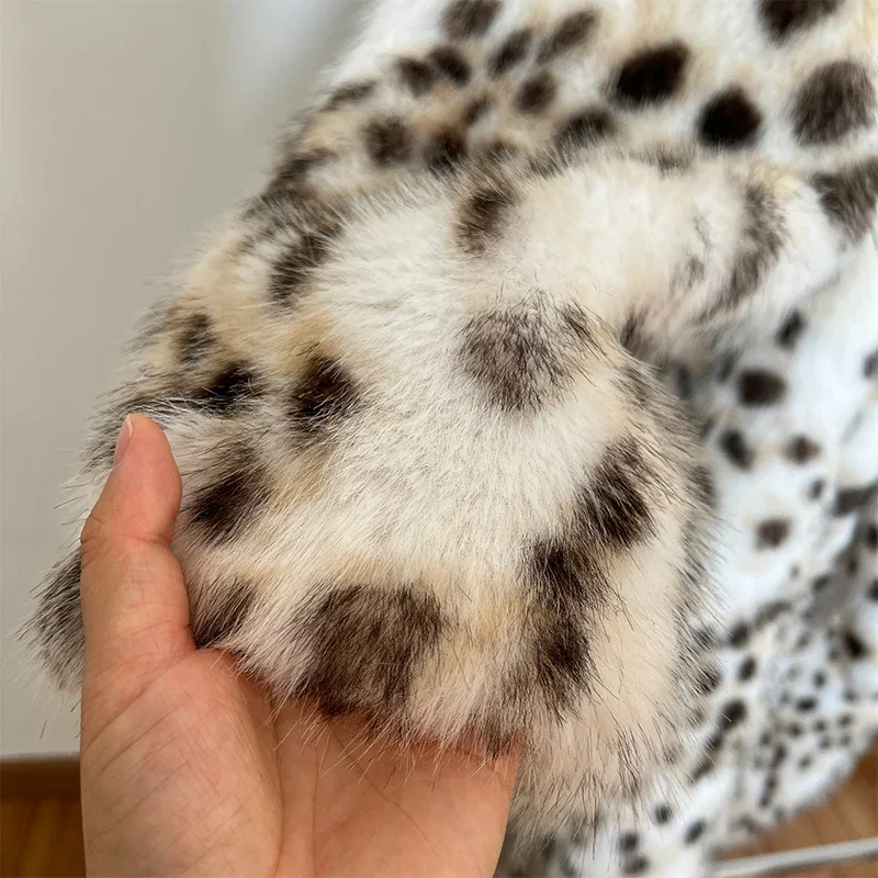 Neo Mint Luxury Maxi Long Leopard Belted Faux Fur Coat Women Winter 2024 Brand Fashion Mob Wife Vibe Fox Fur Jacket Overcoat
