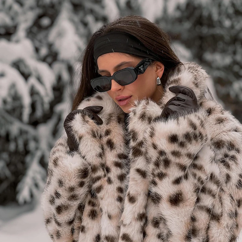 Neo Mint Luxury Maxi Long Leopard Belted Faux Fur Coat Women Winter 2024 Brand Fashion Mob Wife Vibe Fox Fur Jacket Overcoat