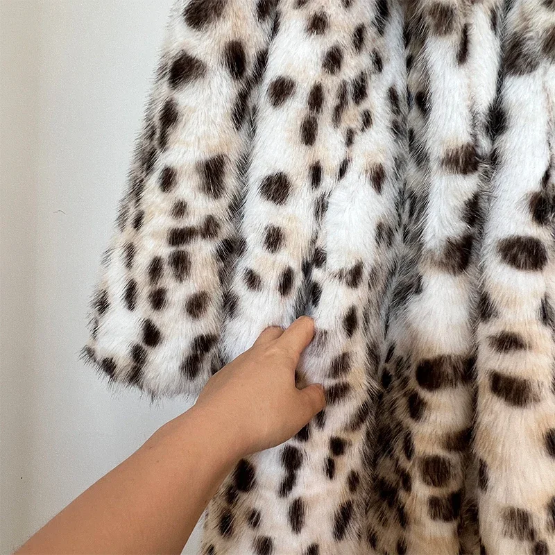 Neo Mint Luxury Maxi Long Leopard Belted Faux Fur Coat Women Winter 2024 Brand Fashion Mob Wife Vibe Fox Fur Jacket Overcoat