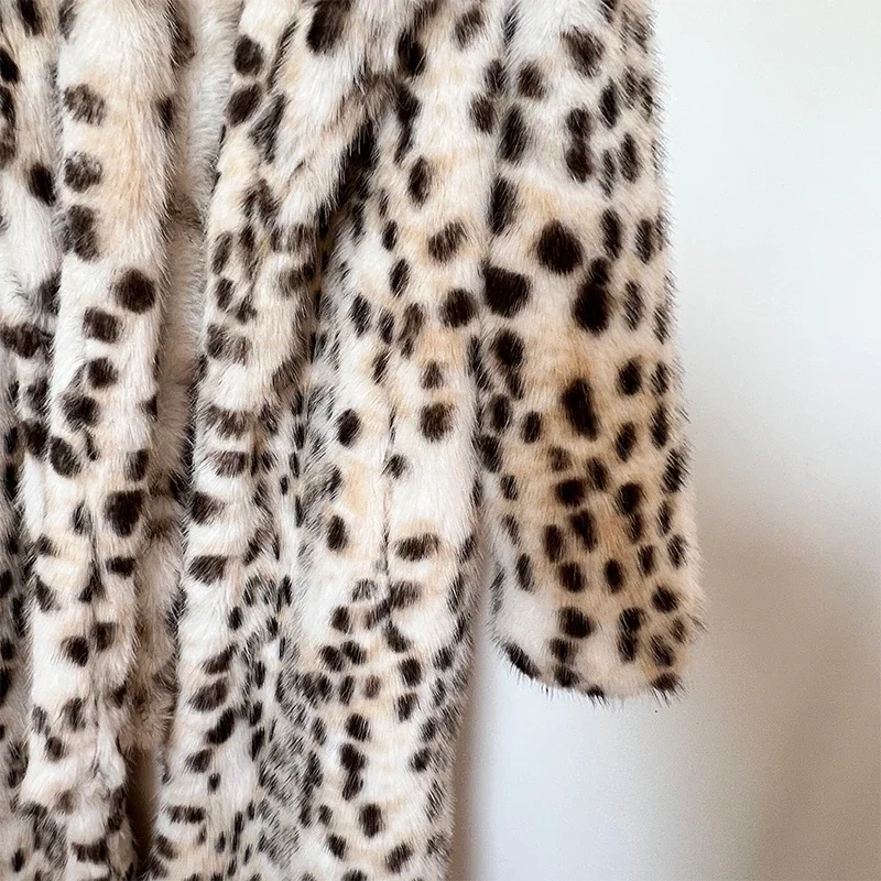 Neo Mint Luxury Maxi Long Leopard Belted Faux Fur Coat Women Winter 2024 Brand Fashion Mob Wife Vibe Fox Fur Jacket Overcoat