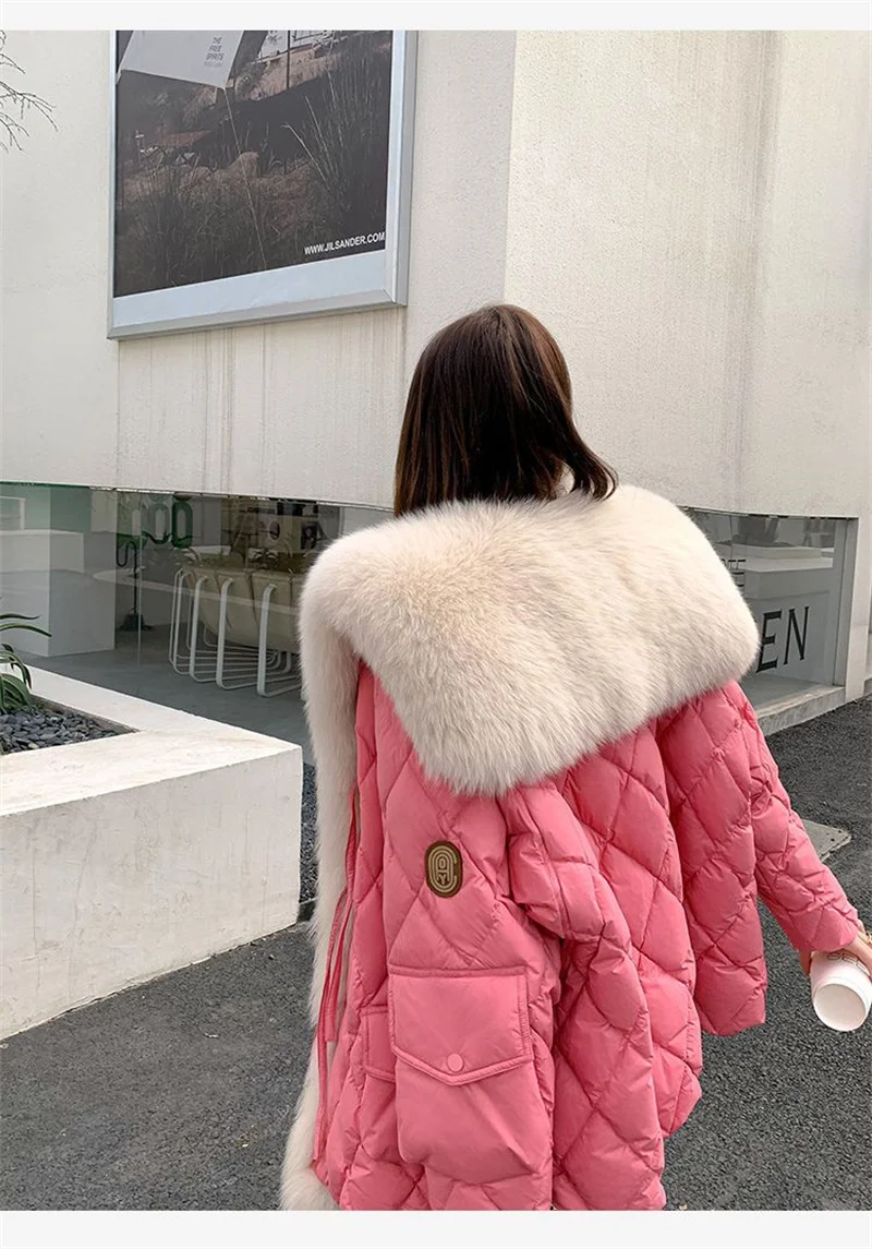 2025 Winter New Super Large Faux Fox Hair Removable Navy Collar Down cotton-padded jacket School Overcomes Women's Fur Coat