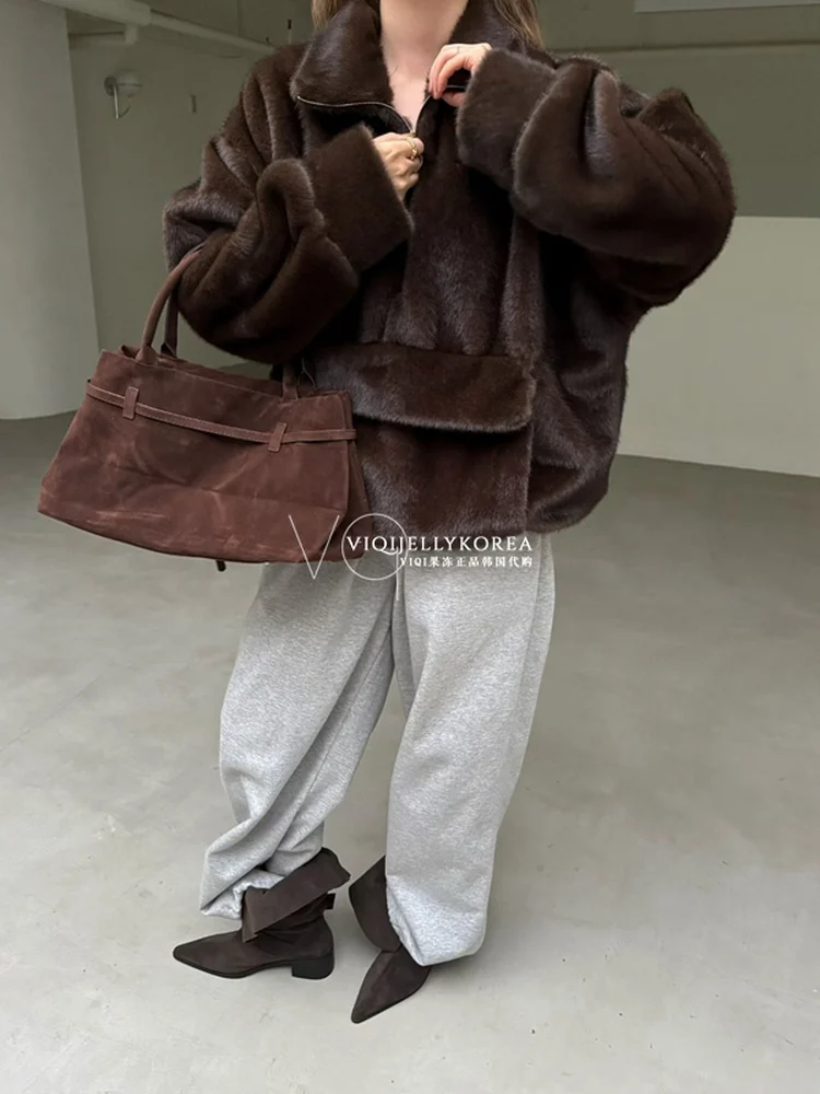 TOKO 2025 Ladies' Best-selling High-Quality New Artificial Half-Zip Oversized Loose Top - Casual, Warm Fashionable Hooded Coat