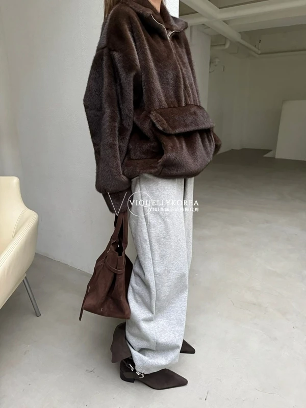 TOKO 2025 Ladies' Best-selling High-Quality New Artificial Half-Zip Oversized Loose Top - Casual, Warm Fashionable Hooded Coat
