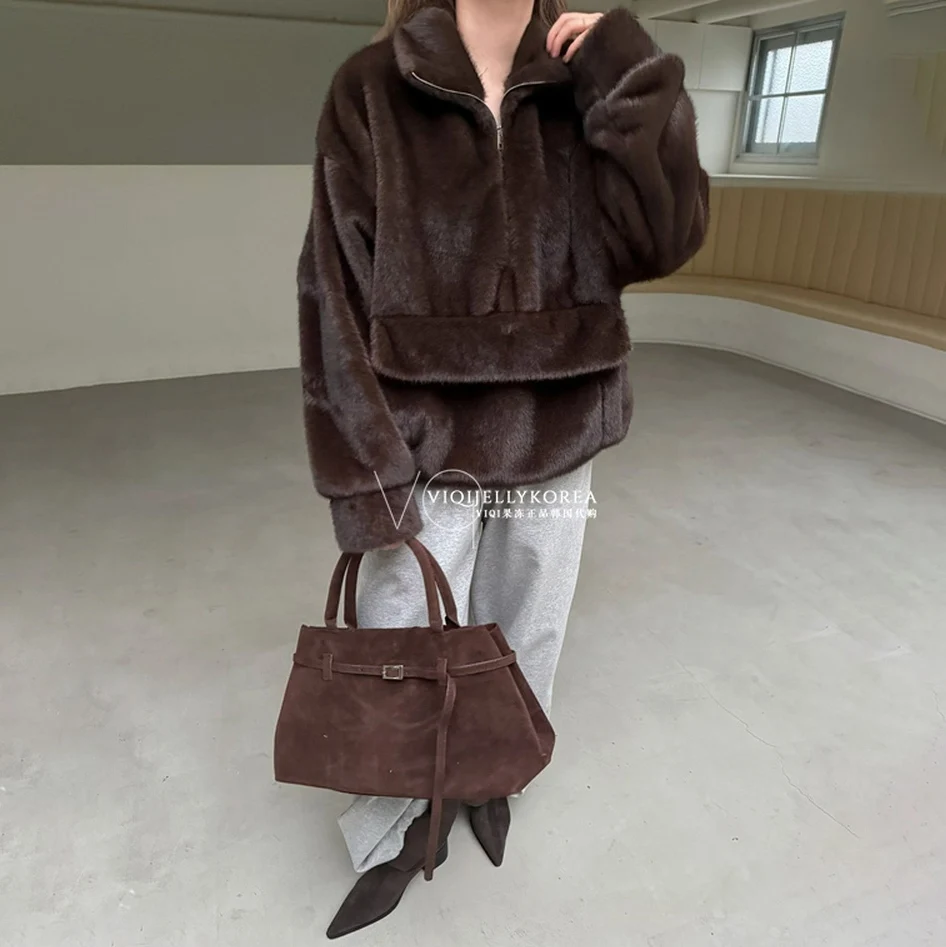 TOKO 2025 Ladies' Best-selling High-Quality New Artificial Half-Zip Oversized Loose Top - Casual, Warm Fashionable Hooded Coat