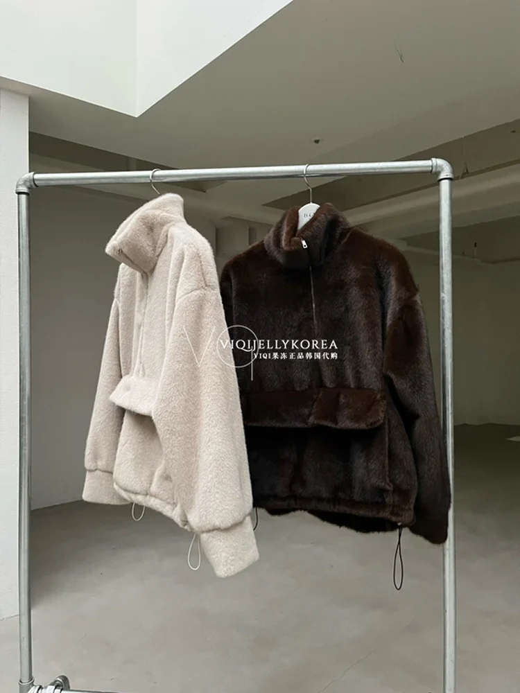 TOKO 2025 Ladies' Best-selling High-Quality New Artificial Half-Zip Oversized Loose Top - Casual, Warm Fashionable Hooded Coat