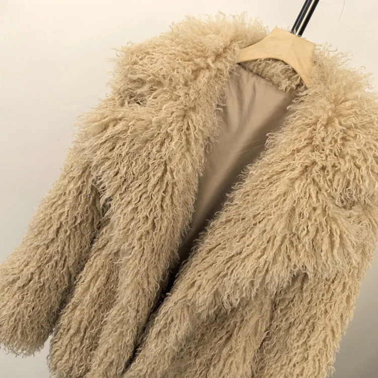 Aynaray 2025 Winter Women Faux Fur Jacket Solid Khaki Long Sleeve Thick Warm Outwear Fluffy Coat For Women