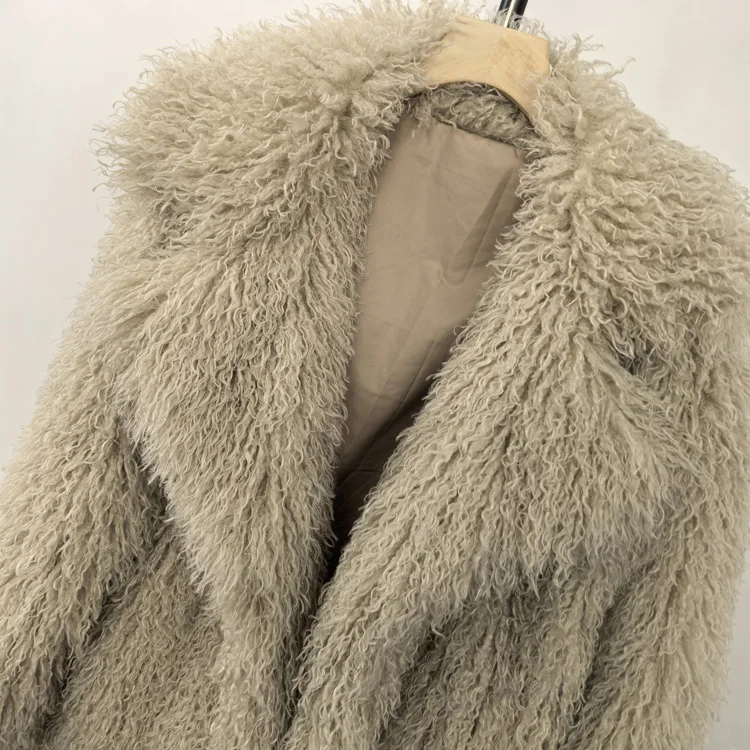 Aynaray 2025 Winter Women Faux Fur Jacket Solid Khaki Long Sleeve Thick Warm Outwear Fluffy Coat For Women