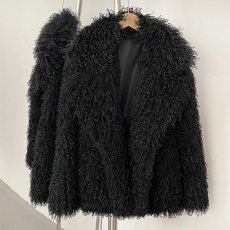 Aynaray 2025 Winter Women Faux Fur Jacket Solid Khaki Long Sleeve Thick Warm Outwear Fluffy Coat For Women