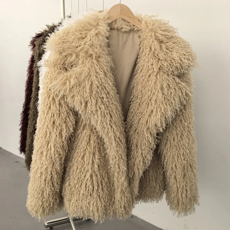 Aynaray 2025 Winter Women Faux Fur Jacket Solid Khaki Long Sleeve Thick Warm Outwear Fluffy Coat For Women