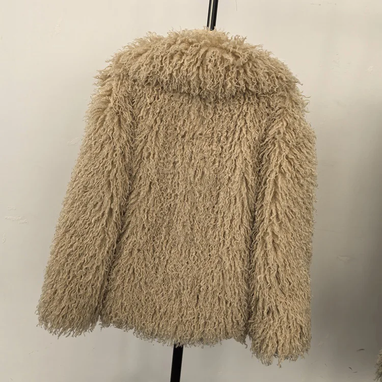 Aynaray 2025 Winter Women Faux Fur Jacket Solid Khaki Long Sleeve Thick Warm Outwear Fluffy Coat For Women