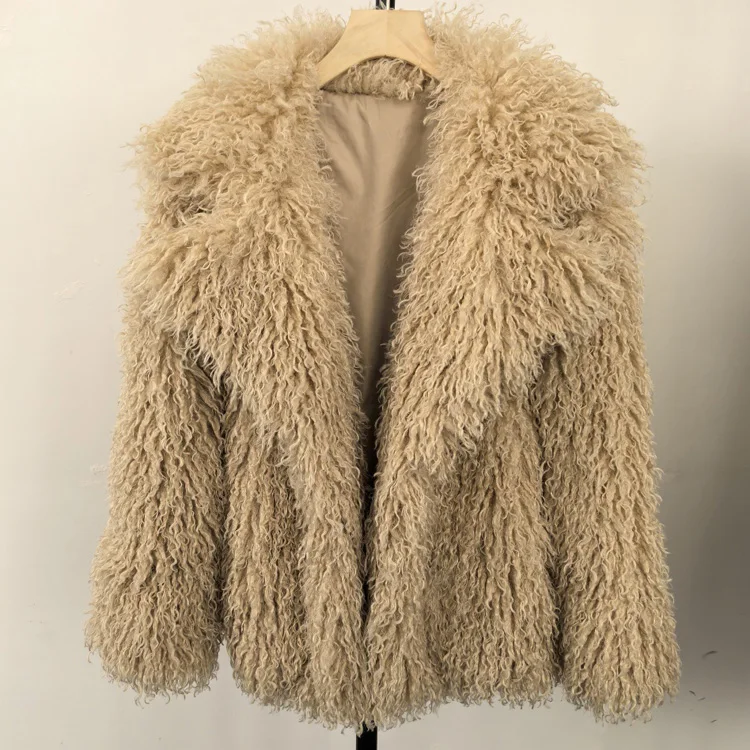 Aynaray 2025 Winter Women Faux Fur Jacket Solid Khaki Long Sleeve Thick Warm Outwear Fluffy Coat For Women
