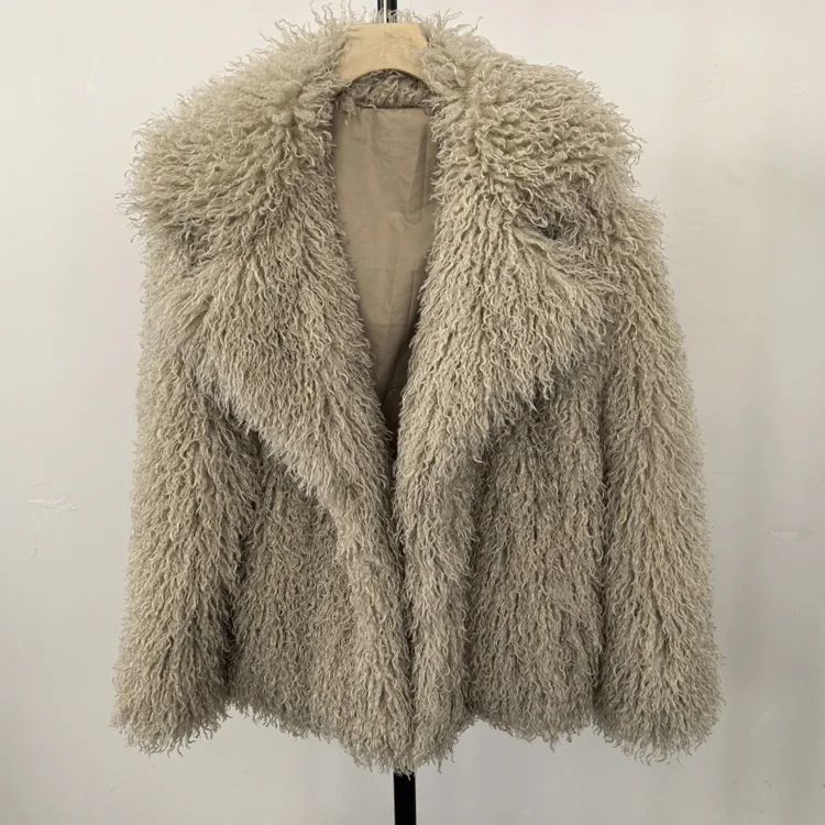 Aynaray 2025 Winter Women Faux Fur Jacket Solid Khaki Long Sleeve Thick Warm Outwear Fluffy Coat For Women