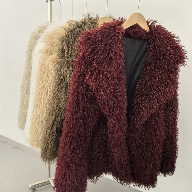 Aynaray 2025 Winter Women Faux Fur Jacket Solid Khaki Long Sleeve Thick Warm Outwear Fluffy Coat For Women