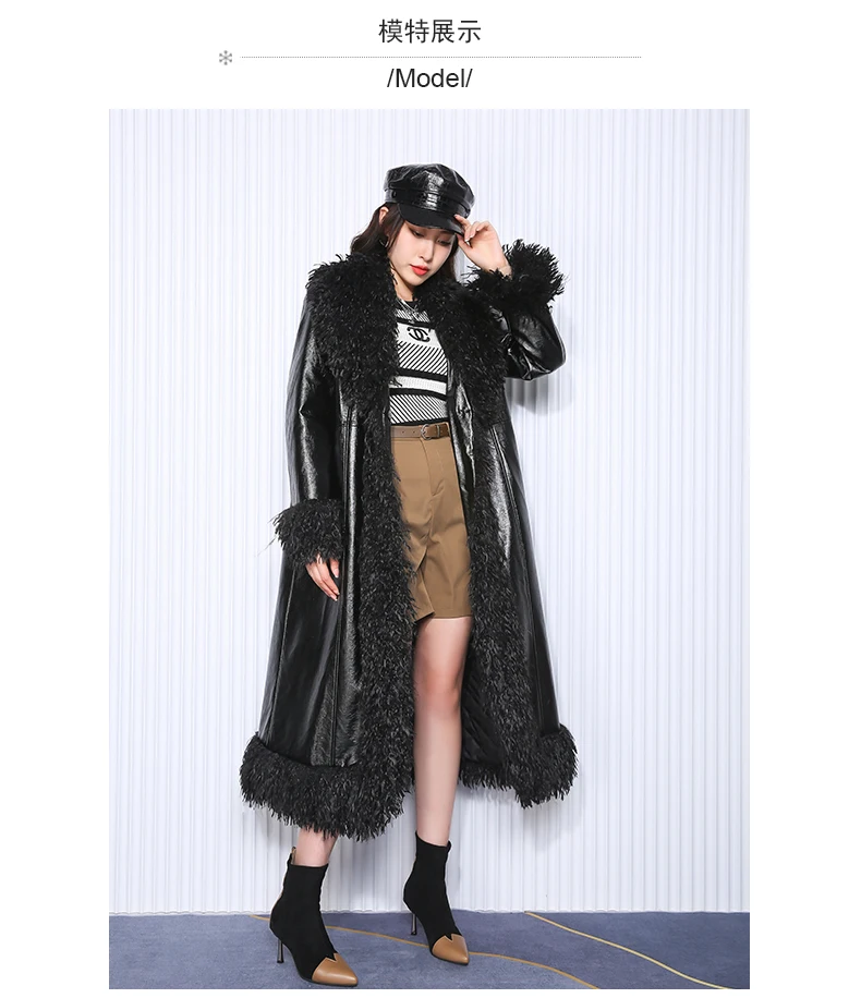 Nerazzurri Autumn Winter Long Loose Black Quilted Warm Soft Pu Leather Coat Women with Faux Fur Trim Sashes European Fashion