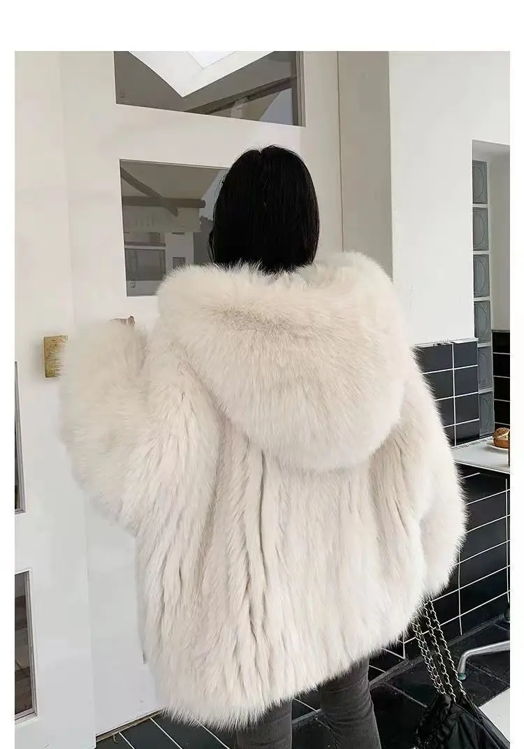 Faux Fur Jacket Women Winter Warm Hooded Fluffy Jacket Coat Loose Korean Fashion Fox Mink Jackets Thick Outerwear Snowwear New