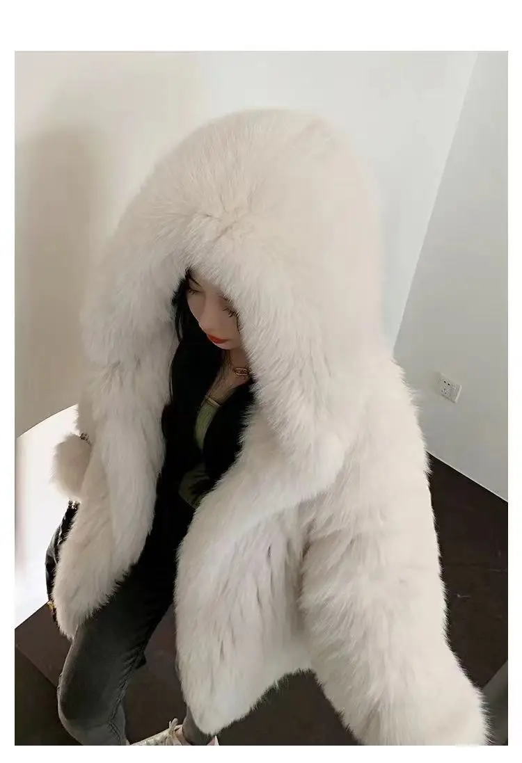 Faux Fur Jacket Women Winter Warm Hooded Fluffy Jacket Coat Loose Korean Fashion Fox Mink Jackets Thick Outerwear Snowwear New