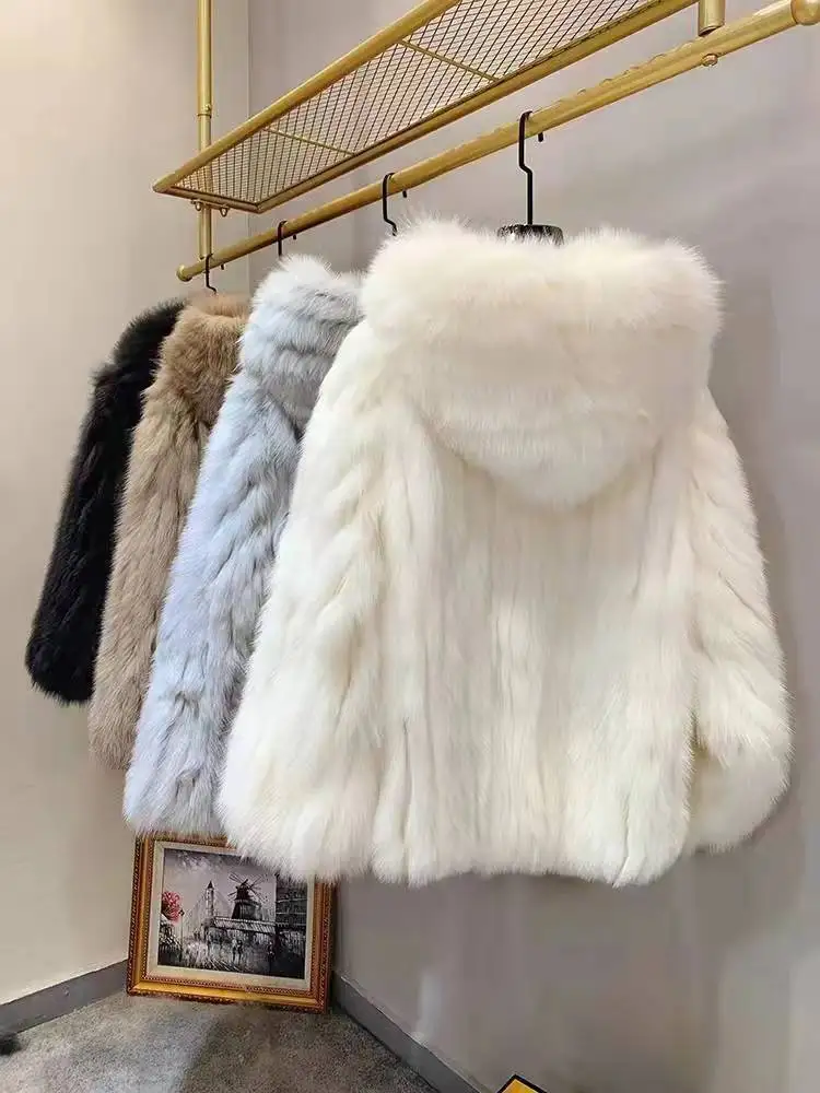 Faux Fur Jacket Women Winter Warm Hooded Fluffy Jacket Coat Loose Korean Fashion Fox Mink Jackets Thick Outerwear Snowwear New