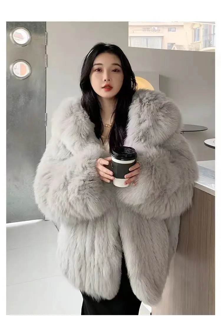 Faux Fur Jacket Women Winter Warm Hooded Fluffy Jacket Coat Loose Korean Fashion Fox Mink Jackets Thick Outerwear Snowwear New
