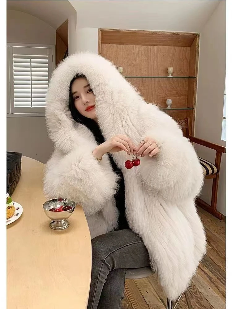 Faux Fur Jacket Women Winter Warm Hooded Fluffy Jacket Coat Loose Korean Fashion Fox Mink Jackets Thick Outerwear Snowwear New