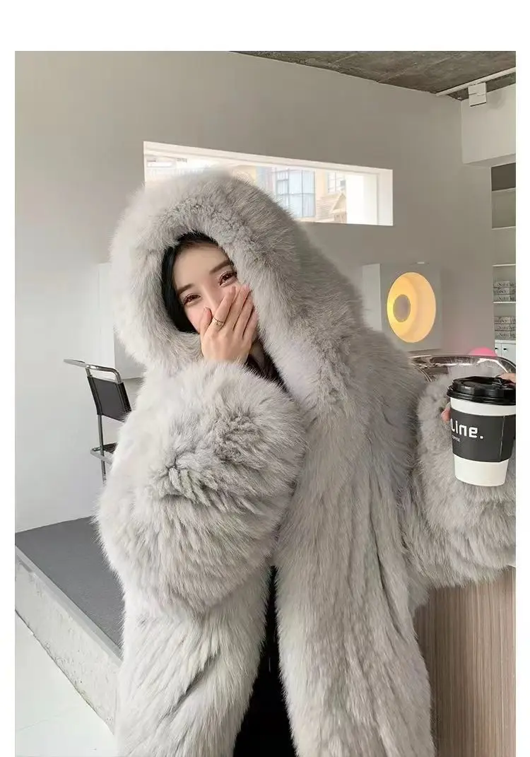 Faux Fur Jacket Women Winter Warm Hooded Fluffy Jacket Coat Loose Korean Fashion Fox Mink Jackets Thick Outerwear Snowwear New