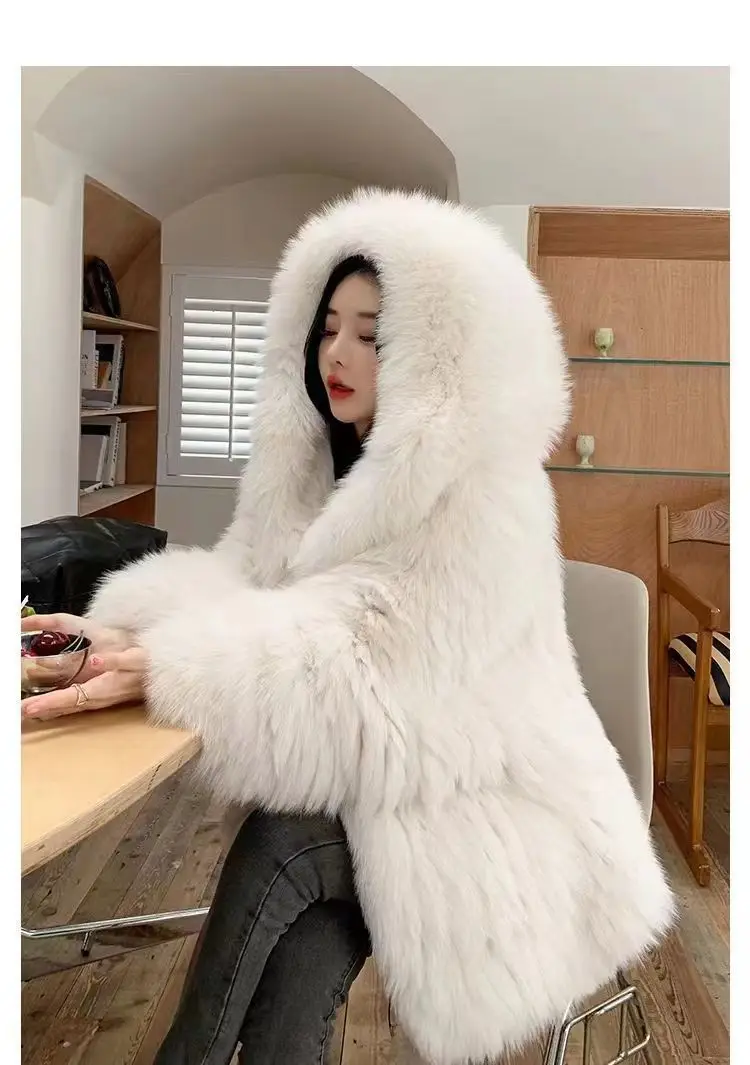 Faux Fur Jacket Women Winter Warm Hooded Fluffy Jacket Coat Loose Korean Fashion Fox Mink Jackets Thick Outerwear Snowwear New