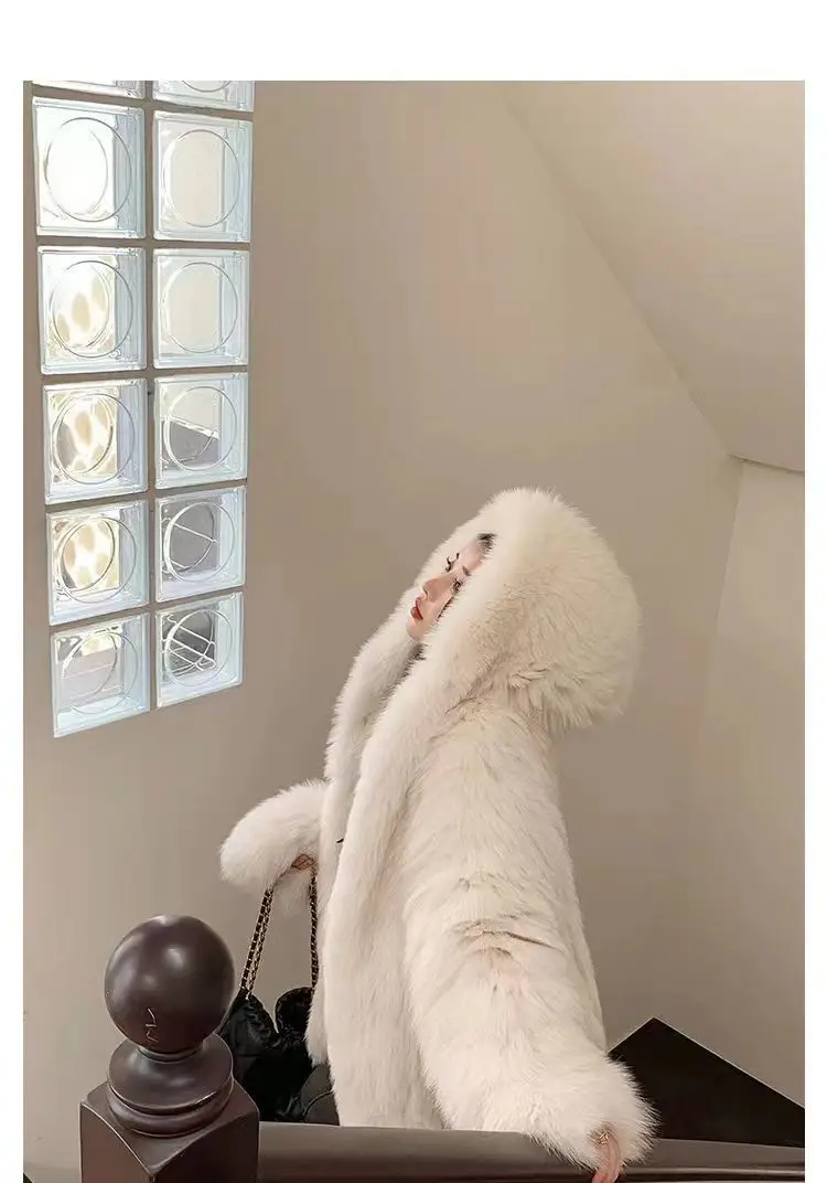 Faux Fur Jacket Women Winter Warm Hooded Fluffy Jacket Coat Loose Korean Fashion Fox Mink Jackets Thick Outerwear Snowwear New