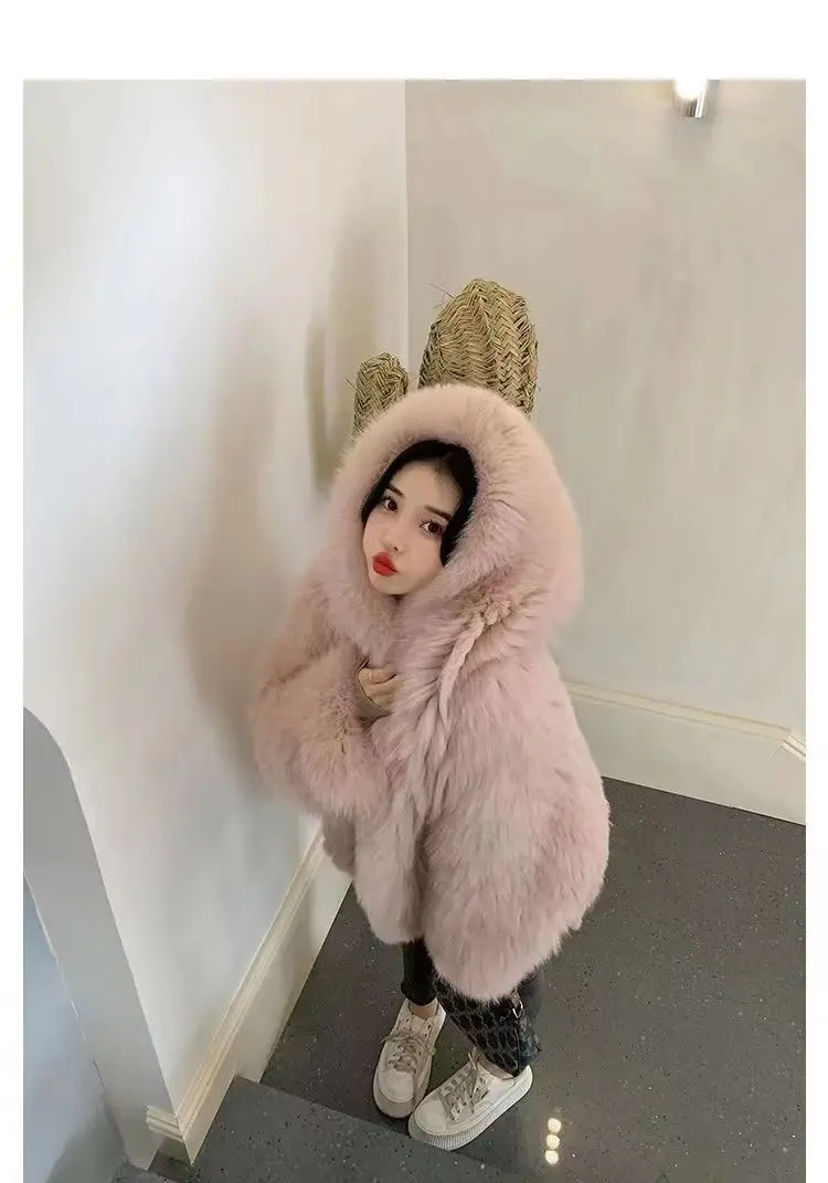 Faux Fur Jacket Women Winter Warm Hooded Fluffy Jacket Coat Loose Korean Fashion Fox Mink Jackets Thick Outerwear Snowwear New