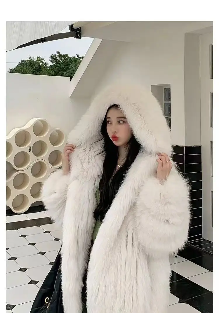 Faux Fur Jacket Women Winter Warm Hooded Fluffy Jacket Coat Loose Korean Fashion Fox Mink Jackets Thick Outerwear Snowwear New