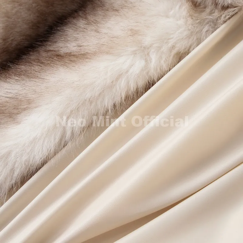 Neo Mint 2025 Winter Exclusive Striped Faux Fur Jacket Women Overcoat Brand Blogger Fashion Fluffy Fox Fur Collar Coat Outerwear