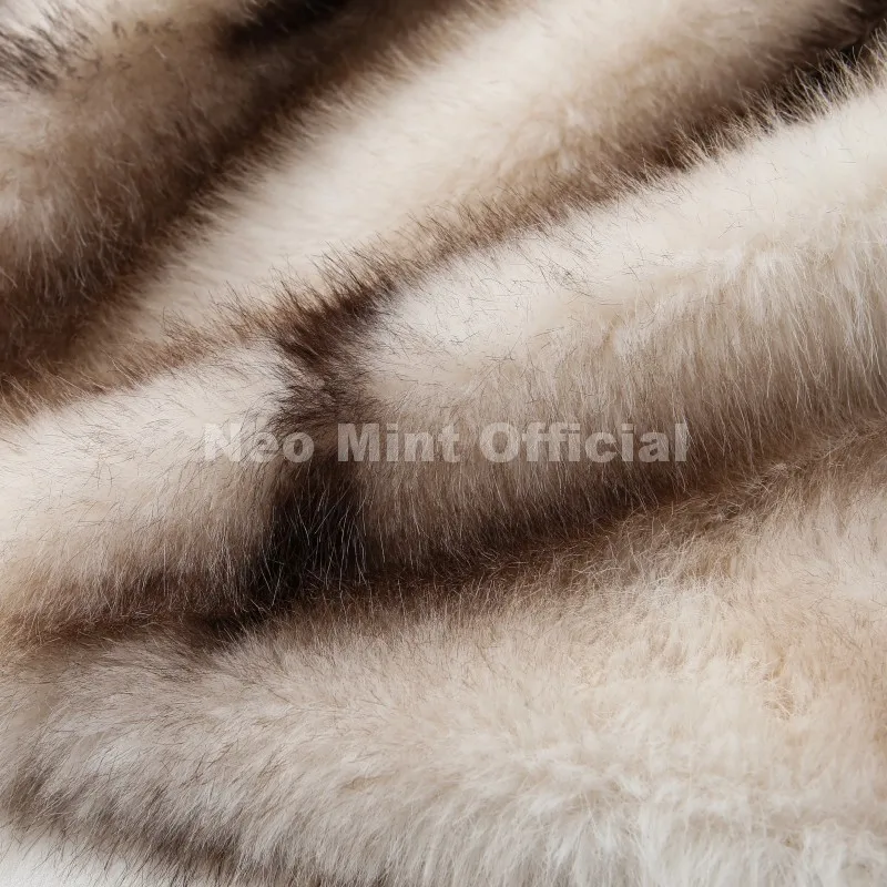 Neo Mint 2025 Winter Exclusive Striped Faux Fur Jacket Women Overcoat Brand Blogger Fashion Fluffy Fox Fur Collar Coat Outerwear