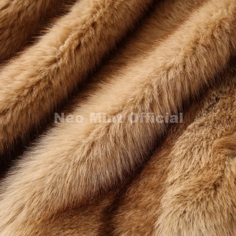 Neo Mint 2025 Winter Exclusive Striped Faux Fur Jacket Women Overcoat Brand Blogger Fashion Fluffy Fox Fur Collar Coat Outerwear