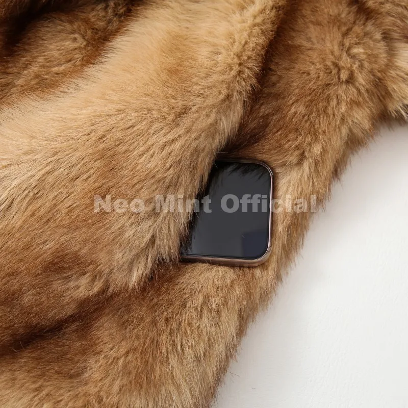 Neo Mint 2025 Winter Exclusive Striped Faux Fur Jacket Women Overcoat Brand Blogger Fashion Fluffy Fox Fur Collar Coat Outerwear
