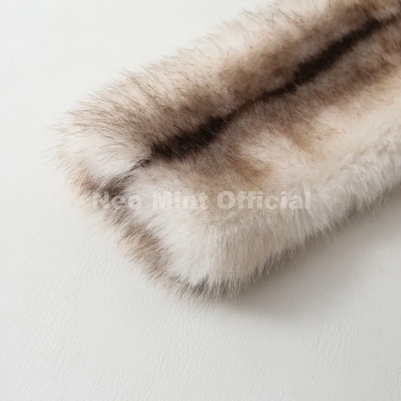 Neo Mint 2025 Winter Exclusive Striped Faux Fur Jacket Women Overcoat Brand Blogger Fashion Fluffy Fox Fur Collar Coat Outerwear