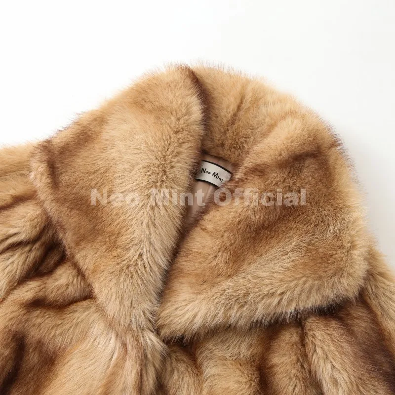 Neo Mint 2025 Winter Exclusive Striped Faux Fur Jacket Women Overcoat Brand Blogger Fashion Fluffy Fox Fur Collar Coat Outerwear