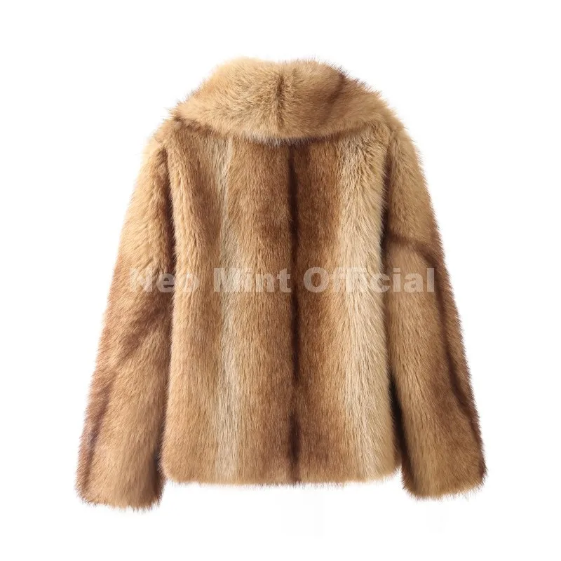 Neo Mint 2025 Winter Exclusive Striped Faux Fur Jacket Women Overcoat Brand Blogger Fashion Fluffy Fox Fur Collar Coat Outerwear