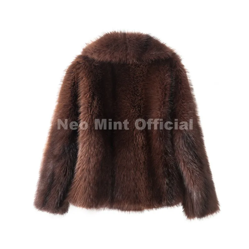 Neo Mint 2025 Winter Exclusive Striped Faux Fur Jacket Women Overcoat Brand Blogger Fashion Fluffy Fox Fur Collar Coat Outerwear